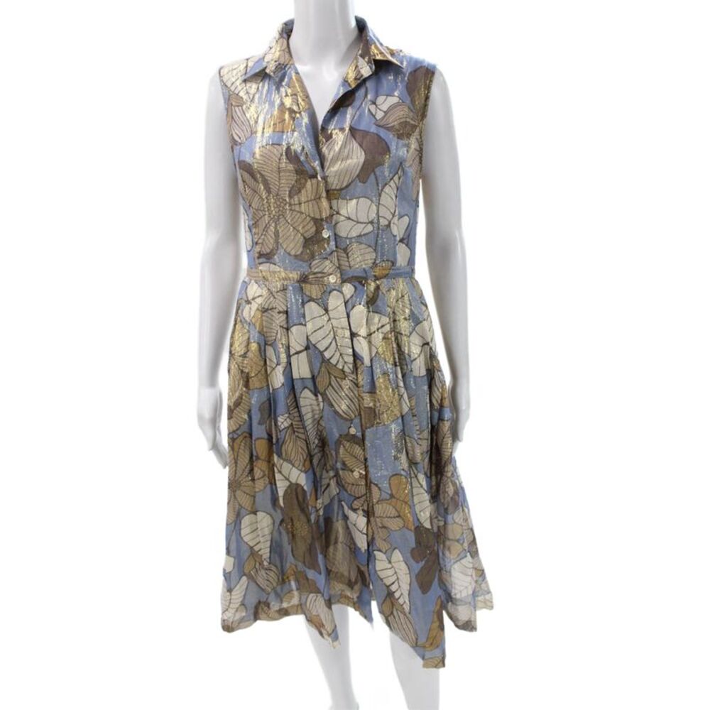 Caliban Women Blue Floral Shirt Dress Sleeveless Cotton Size 42